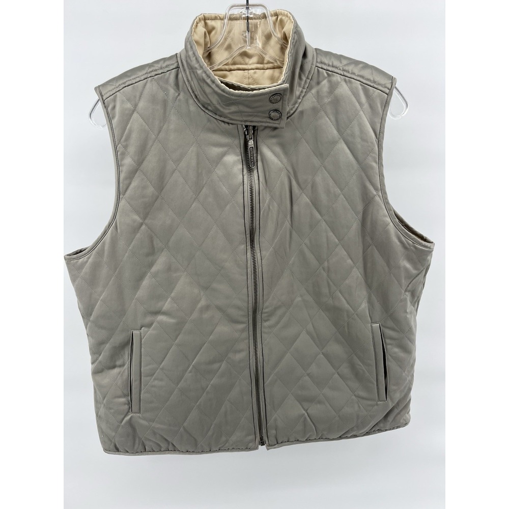 Ralph Lauren Vest Womens Medium Cream Grey Quilted‎ Reversible Outdoors Polo - Picture 5 of 10